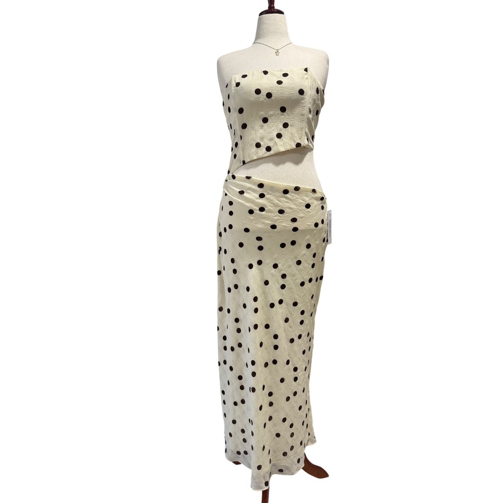 Princess Polly Polka Dot Jasira Strapless Lace Up Cut Out Maxi Ivory Brown 10 - Picture 3 of 8